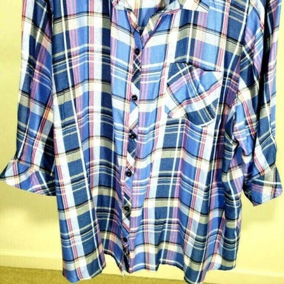 Catherine  purple pink plaid button down shirt - Picture 3 of 7